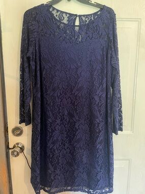 H0001 Jessica London Deep Navy Lace Long-Sleeve Prom/Mother of the Bride Dress